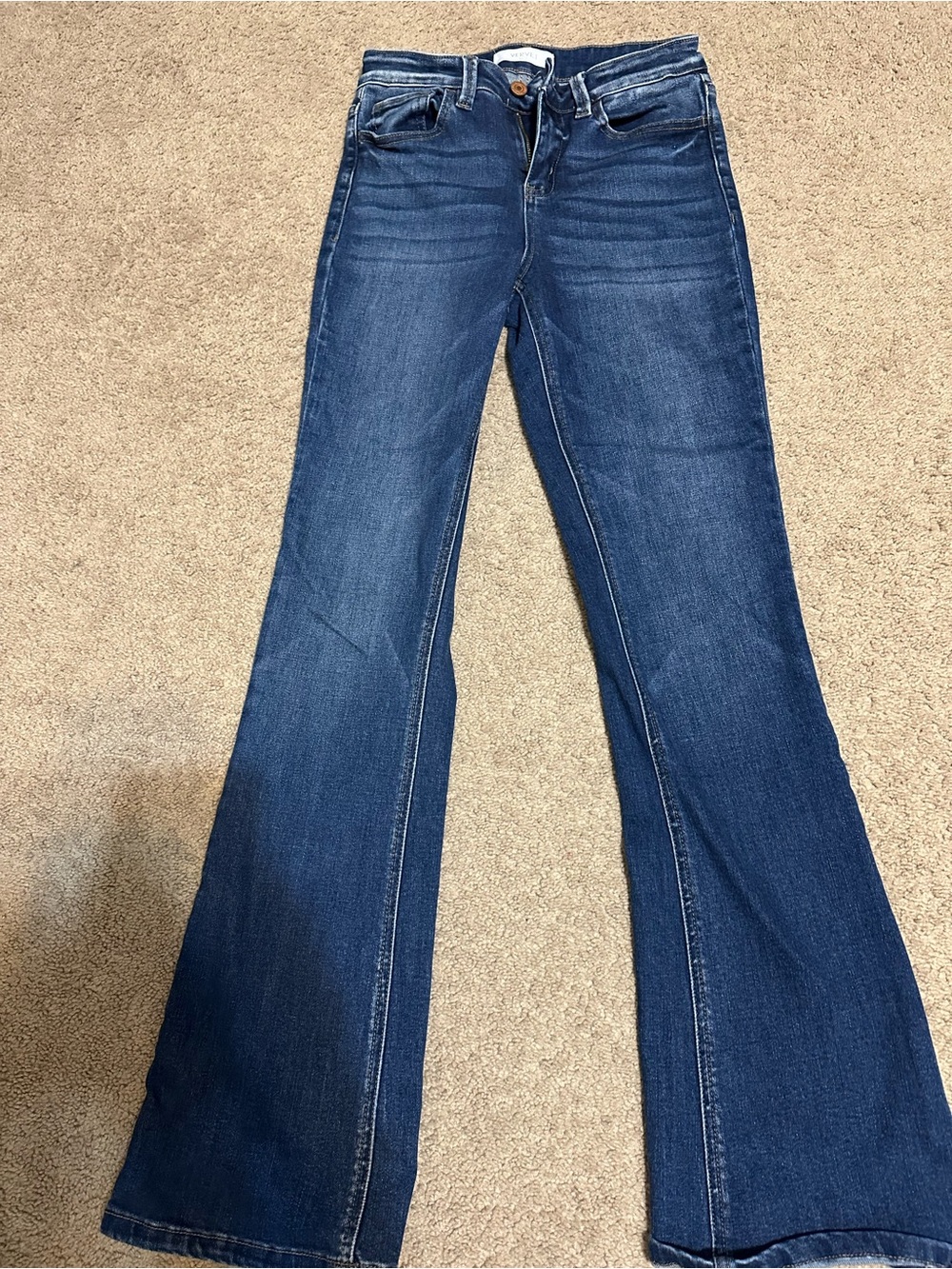 Dark Blue Flare Jeans with High-Rise Fit